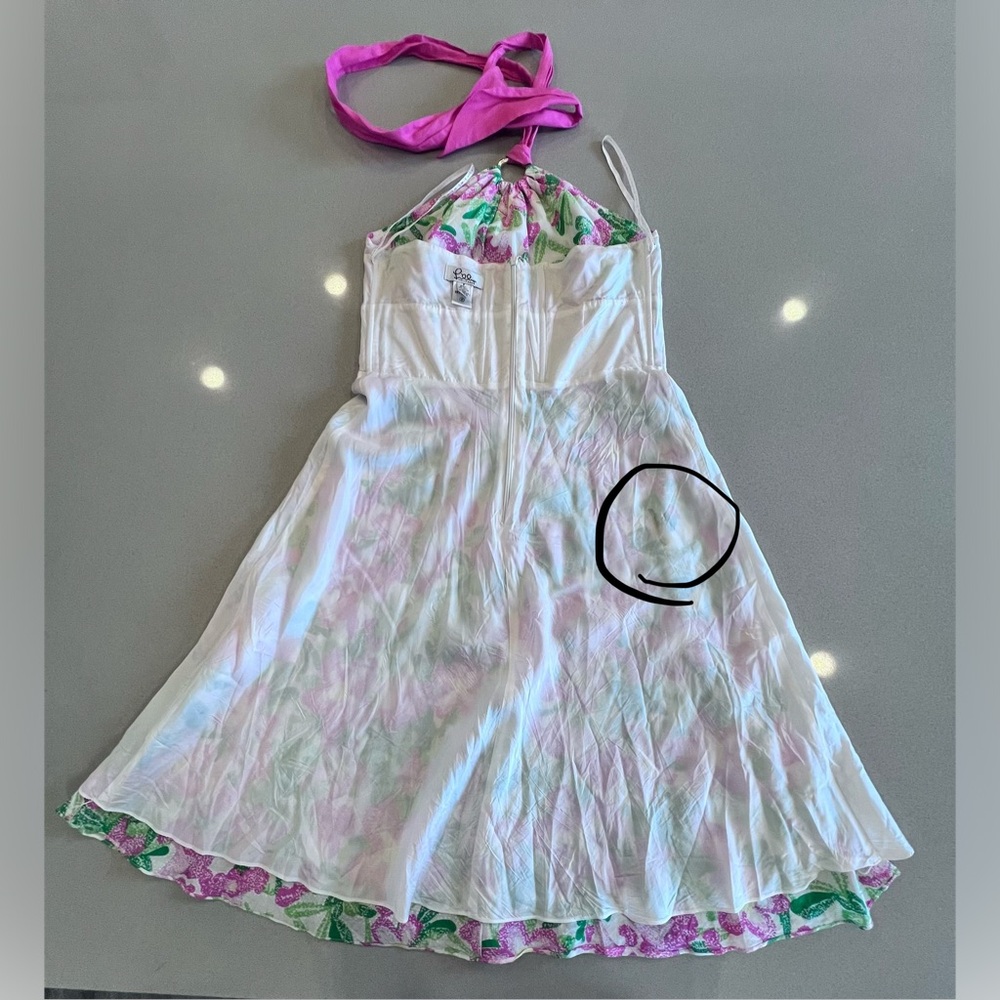Vintage Label Lilly Pulitzer Floral Silk Cotton Blend Halter Tie Dress Sz 8 - Picture 13 of 14